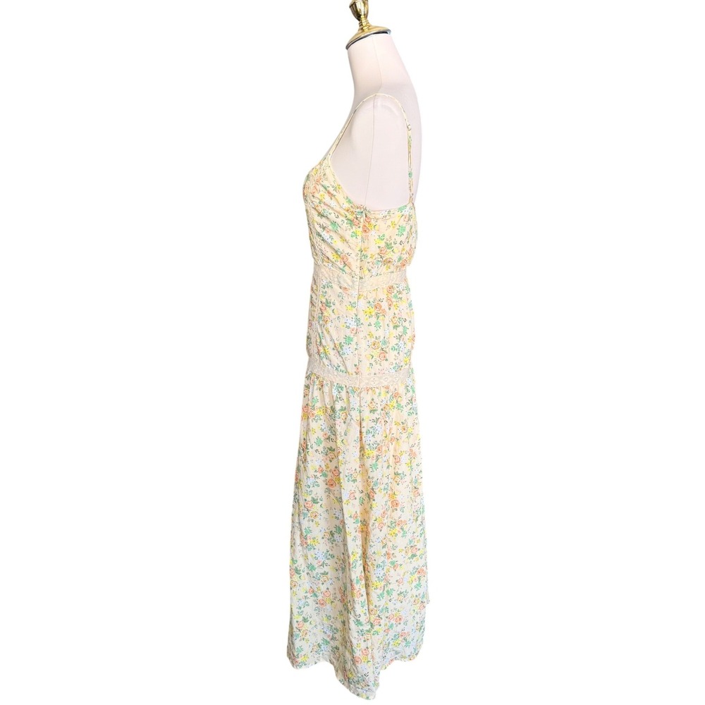 Lost + Wander Yellow Floral Lace Trim Tiered Midi Dress Cottagecore boho Size M - Picture 5 of 12